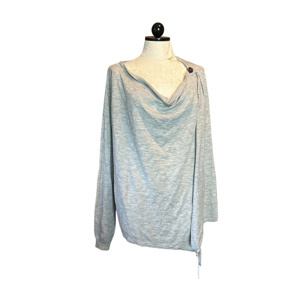 Knox Rose Sweater‎ XL Button Wrap Lightweight Gray Knit Fringe Boho Western